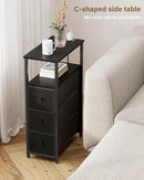 TUTOTAK Narrow Night Stand with Charging Station, Slim End Table with Plugins, Tall Side Table with 3 Fabric Drawer, Small Bedside Table with Storage, Set of 2, Living Room, Bedroom, Black TB01BK073 by CozyNest Decor