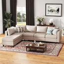 118.5" Faux Leather Modular Sectional Sofa, L Shaped Couch Set for Living Room, 6-Seater Comfy Cloud Couches with Movable Storage Ottoman Whitesand by CozyNest Decor