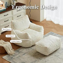 Premium Beige Bean Bag Chair for Adults with Armrest- Ultra Plush Memory Foam Lounge Sofa & Comfy Reading Nook Chair for Bedroom, Living Room & Dorm (White, with Footrest) by CozyNest Decor