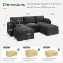 HONBAY Grey Chenille Fabric Modular Sectional Sofa with Storage, U Shaped Sectional Couch for Living Room, 111.10W x 66.20D x 35.40H inches by CozyNest Decor