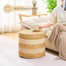 Handwoven Ottoman Pouf, Natural Water Hyacinth Footstool, Round Braided Outdoor Seat with Sturdy Frame, Boho Accent Stool for Patio, Balcony, or Garden (White) by CozyNest Decor