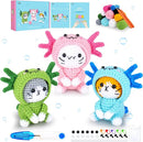 Crochet Kit for Beginners - 3 PCS Axolotl Cat Crochet Kits with Step-by-Step Video Tutorials, Beginner Crochet Kit for Adults, Crochet Cat Dressed as Axolotl Set (Blue & Green & Pink) by TinyTreasures Baby Boutique