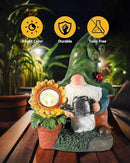 Solar-Powered Large Garden Gnome Watering Can Sunflower - 12 in Garden Decor Gnomes Decorations for Yard Lawn Ornaments Outside Statue Figurine LED Lights (Gnome) by CozyNest Decor