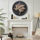 CLXEAST 24 Inch Moving Gear Wall Clock with World Map Pattern,Large Black Gold Metal Wall Clock for Modern Farmhouse Living Room Decor,Reloj De Pared para Sala by CozyNest Decor