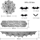 ZeeDix 39 Pcs Halloween Decorations Kit Black Lace Spiderweb Round Tablecloth Table Runner, Giant Spider Cobweb Fireplace Scarf with 36PCS Scary 3D Bats Wall Stickers for Halloween Party Decor by CozyNest Decor