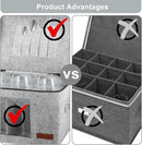 2 Pack Wine Glass Storage Box with Dividers, Stemware Storage Containers for Packing and Moving, China Storage Containers Box for 12 Crystal Glassware, Wine Glasses, Drinkware,Light Gray by CozyNest Decor