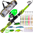 PROBEROS Kids Fishing Pole - Portable Telescopic Fishing Rod and Reel Combo Kit - Spincast Fishing Reel Casting Rods with Lures Lines Tackle Box and Bag for Boys Girls Youth Fishing by TinyTreasures Baby Boutique