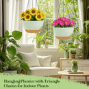 10 Inch Hanging Planters with Chains 2 Pack Self Watering Green Brown Plastic Hanging Pots for Indoor Outdoor Plants, Garden Porch Home Decor (Green Brown) by GreenHaven Gardens