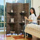 Partition Room Dividers, 67 * 51inch Folding Wood Privacy Screen with Three Display Shelves Suitable for Home Office, Study, Art Display - 4 Panel (Brown) by CozyNest Decor