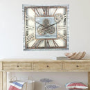 The Gears Clock 24'' Inch Square Real Moving Gear Wall Clock Vintage Industrial Oversized Rustic Farmhouse (Silver Grey) by CozyNest Decor