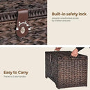 Handwoven Storage Basket with Lid, 165L Plastic Rattan Storage Bin, Leather Buckle & Metal Frame, Large Metal Ring Handles, Storage Trunk for Bedroom, Laundry Room by CozyNest Decor