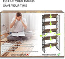 4NM No Assembly 5 Tiers Folding Bookshelf, 59.4" H Foldable Storage Shelves Vintage Bookcase Standing Racks Study Organizer Home Office - Rustic Brown Black by CozyNest Decor