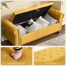 Furniliving 55” End of Bed Bench, Bedroom Bench with Button-Tufted, Large Upholstered Storage Ottoman Benches Window Bench with Storage Shoe Cabinet Bench, for Bedroom, Living Room, Linen, Yellow by CozyNest Decor