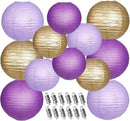 Paper Lanterns Decorative, Purple Lavender Gold Hanging Round Chinese Lanterns with Lights for Graduation Bachelorette Theme Birthday Party 12 LED Light Pack of 12 by CozyNest Decor