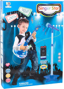 TAKIHON Guitar and Microphone Set for Kids,Guitar Toys with Music&Colorful Light,Adjustable Height Microphone with Stand,Karaoke Toys Gift for Boy,Girls,Toddlers(Blue)-Upgraded by TinyTreasures Baby Boutique