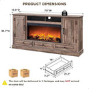 Fireplace TV Stand for 80 Inch TV, 35.7" Tall Farmhouse Entertainment Center W/36'' Electric Fireplace, Media Console with Large Storage Cabinets and Drawers for Living Room, Light Brown
