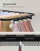 SONGMICS Clothes Drying Rack, with Sock Clips, Metal Laundry Rack, Foldable, Space-Saving, Free-Standing Airer, with 2 Height-Adjustable Gullwings, Indoor Outdoor Use, Black ULLR052B01 by TinyTreasures Baby Boutique