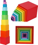 TOWO Wooden Stacking Boxes Rainbow Colours-Nesting and Sorting Cups Blocks for Toddlers-Stacking Cubes Educational Learning Toys for 2 Years Old Montessori Materials by TinyTreasures Baby Boutique