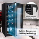 NutriChef PKCWC12 12 Bottle Cooler Refrigerator White and Red Countertop Chiller, Freestanding Compact Mini Wine Fridge with Digital Control, Stainless Steel by CozyNest Decor