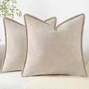 decorUhome Chenille Soft Throw Pillow Covers 18x18 Set of 2, Farmhouse Velvet Neutral Decorative Euro Pillow Covers with Stitched Edge for Couch Sofa Bed Home Decor, Beige by CozyNest Decor