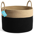 OrganiHaus Woven Laundry Basket, Large Cotton Rope Blanket Holder with Handles, Soft & Sturdy Nursery Hamper, Decorative Toy Bin for Living Room Organization 20x13 inches - Black/Honey by TinyTreasures Baby Boutique