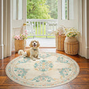 jinchan Round Rug 5ft Area Rugs Vintage Floral Distressed Design,Machine Washable Soft Non-Slip Low-Pile Ultra-Thin Circle Rug for Entryway Living Room Dining Room Bedroom (5' Round,Apricot Multi) by TinyTreasures Baby Boutique