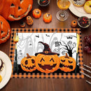 Honoson 100 Pieces Halloween Placemats Happy Halloween Fall Pumpkin Placemats Paper Halloween Place Mats Spooky Ghost Buffalo Plaid Kitchen Mat Double Sided Dinner Table Mats, 14 x 10 Inch by CozyNest Decor