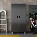 71" H×32" W×16" D Garage Storage Cabinet with Wheels, Locking Metal Storage Cabinet with 5 Adjustable Shelves, 4 Hooks and Pegboard for Garage, Home Office, Kitchen, Black, Assembly Required by GreenHaven Gardens