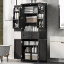 72.2" Tall Storage Cabinet with 4 Doors and Drawer, Freestanding Linen Cabinet, Wooden Pantry with Adjustable Shelf for Kitchen, Bathroom, Living Room Black by CozyNest Decor