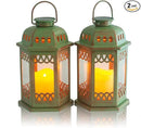 SteadyDoggie Solar Lanterns 2 Pack Green - Hanging Solar Lights with Flickering Candle LED - Retro Ornate Hanging Solar Lantern with Handle by GreenHaven Gardens