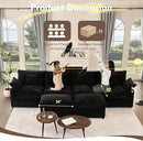142.5" U Shaped Couch, Modular Sectional Sofa, 3-Seater Comfy Cloud Couch with Movable Ottoman, Deep Seat Couches for Living Room, Chenille, Black by CozyNest Decor