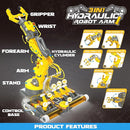 SMIESSKIDDO 3 in 1 Hydraulic Robot Arm - 220 Pcs STEM Building Toys with 4-Jaw Grab, Suction & Tongs for Kids 8-12 | No Batteries Needed Engineering Gift for Boys & Girls Ages 9 10 11 by TinyTreasures Baby Boutique