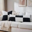 Fancy Homi Set of 2 Black White Samll Decorative Throw Pillow Covers 18x18 Inch with for Couch Bed Sofa Living Room, Soft Cross Patchwork Striped Corduroy Modern Square Cushion Case 45x45 cm by CozyNest Decor