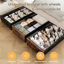 Wooden Under Bed Storage with Wheels, Rolling Under the Bed Storage Bins with Removable Lid, Metal Under Bed Drawers for Clothes and Shoes in Bedroom or Living Room(Black Wood-1pack) by CozyNest Decor