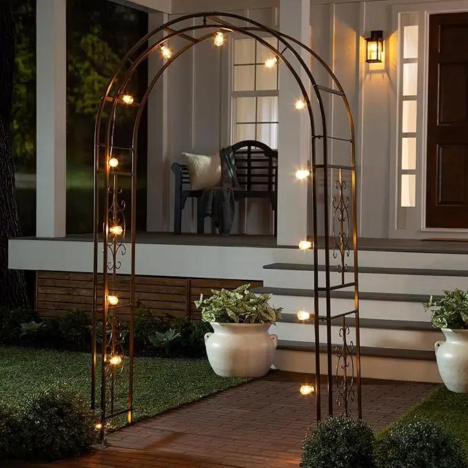 Evergreen Plow & Hearth Montebello-Gunmetal Garden Arbor - 7 Feet Tall | Slim Metal Arch with Iron Trellis for Climbing Plants | Elegant Wedding Arbor | Outdoor Patio & Garden Decor, photo 3 of 8
