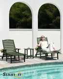 Lounge Chair Outdoor Set of 2, 6-Position Adjustable Chaise Lounge Outdoor with Wheels, Lounge Chair with Cup Holder for Pool Poolside Deck Backyard Patio, Green by GreenHaven Gardens