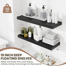 Fun Memories Floating Shelves for Wall, 32 Inch Long Floating Shelves Set of 2, 32 x 10 Wooden Shelves for Wall, Large Storage Shelves, Hanging Shelves for Bathroom Kitchen Bedroom, Black by CozyNest Decor