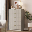 5 Drawer Dresser for Bedroom, Tall Dresser Chest of Drawers with Gold Handles, 32 Inch Wide Nightstand with for Bedroom, Living Rooms, Offices, and Entryways, Beige by CozyNest Decor
