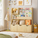 FOTOSOK 47'' Kids Bookshelf with Toy Storage, Multifunctional Bookcase with 5 Storage Cubbies and 3 Movable Drawers, Toy Storager Display Stand, Toy Organizer and Storage for Playroom,Bedroom, Natural by TinyTreasures Baby Boutique