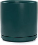 D'vine Dev 10 Inch Ceramic Planter Pot with Drainage Hole and Saucer, Indoor Cylinder Round Planter Pot, Teal, 94-O-E-9 by GreenHaven Gardens
