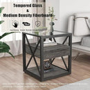 Farmhouse End Table Set of 2, Modern Side Table with Drawer&3-Tier Storage Shelf, Square Rustic Nightstand, Accent Tea Table, for Bedroom Office Living Room, Grey, Natural Wood, Glass, Metal by CozyNest Decor