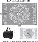 Pauwer Waterproof Outdoor Rug 8x10, Reversible Plastic Straw Patio Camping Rug, Indoor Outdoor RV Mat Carpet for Deck, Camper, Porch, Balcony, Backyard, Picnic, Floral Grey by GreenHaven Gardens