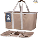 CleverMade Collapsible Laundry Tote - LUXE Mocha 2-Pack 50L - Foldable Storage Organization Container for Clothes Laundry Room Storage Solution by CozyNest Decor