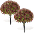 Yunlly 2 Pack 18" Artificial Boxwood Ball Bush Topiary Trees Fake Outdoor Plants, Realistic UV Resistance Faux Shrubs with Spike Greenery Topiary for Front Porch Garden Yard Patio Indoor (Dark Red) by GreenHaven Gardens