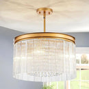 4-Lights Drum Glass Chandelier, Modern Style Light Fixture for Dining Room, Bedroom, Ripple Glass Shade & Brass Finish, D16.5 * H18~48 inch (Adjustable Height) by CozyNest Decor