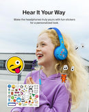 Belkin SoundForm Mini Kids Wired Headphones w/USB C to 3.5mm Dongle, Built-in Mic & Fun Stickers, 85dB Max Volume – for Online Learning, Travel, Compatible w/iPhone 16, iPad, Galaxy S25, etc - Blue by TinyTreasures Baby Boutique