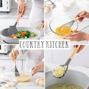 Country Kitchen Non Stick Silicone Utensil Set with Rounded Wood Handles for Cooking and Baking, 38 Piece Set, Gray by CozyNest Decor