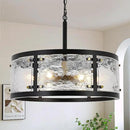 23.6" Large Farmhouse Drum Black Chandelier, 6-Light Vintage Round Glass Chandeliers for Dining Room, Industrial Light Fixture for Kitchen Living Room Stairwell, Clear Waterglass Drum Shade by CozyNest Decor