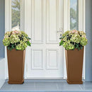 FENCY Set of 2 Tall Planters for Outdoor Plants, 24 Inch Large Tapered Pots with Drainage Trays, Weather-Resistant Plastic Plant Containers for Patio, Porch, Garden, Front Door Decor,Brown by CozyNest Decor