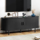63" TV Stand with Power Outlet, Modern Media Console with Sliding Doors, Entertainment Center for TVs up to 60 Inch, Adjustable Shelves, Black by CozyNest Decor